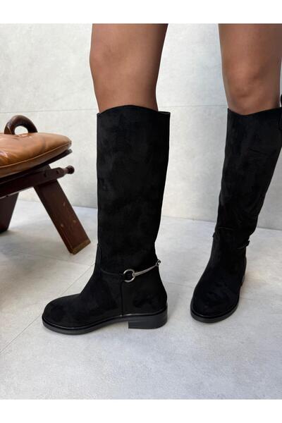 Elvinin Tarzı Nesta Black Suede Boots with Accessory Detail