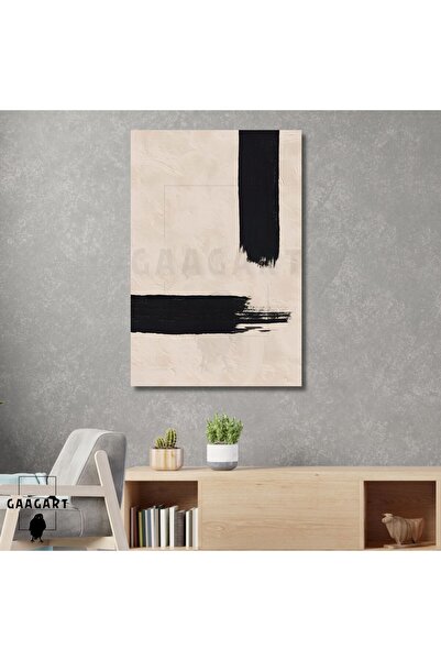 GAAGART Tekli Dikey Kanvas Tablo Soyut Kremrengi Siyah Çizgi
