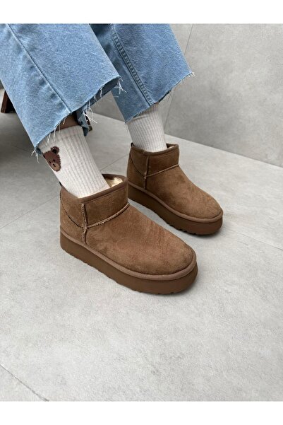 Elvinin Tarzı Rayne Düz Taban İçi Kürklü (Vizon) Renk Kadın Bot