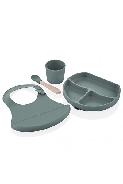 Babyjem Set diversificare 4 piese din silicon BabyJem: bavetica, farfurie, lingurita si pahar - Baieti, Baby