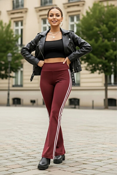 PASTELASTORE Κολάν γυναικείο μαύρο ψηλόμεσο με πλαϊνή ρίγα και καμπάνα.