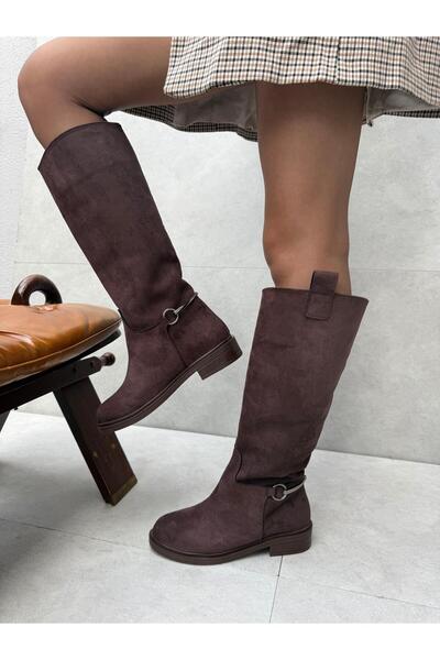 Elvinin Tarzı Nesta Bitter Brown Suede Boots with Accessory Detail