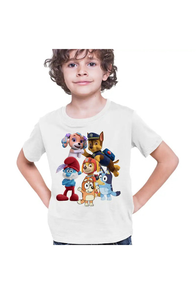 OEM Tricou Copii Baieti Paw Patrol Bluey Blue Bingo Papa Strumf Sirena Coral