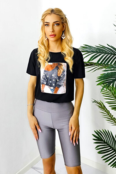 FashionForYou Owen short t-shirt, with graphic print and drawstring waist, Black, L