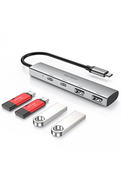 OEM Premium USB-C Hub Adapter 4-in-1 - 2x USB-C + 2x USB-A, USB 3.2 10Gbps, Grey