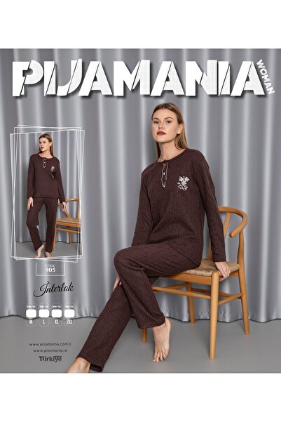 HATEX طقم بيجامة نسائي بأكمام طويلة وياقة متشابكة وأزرار