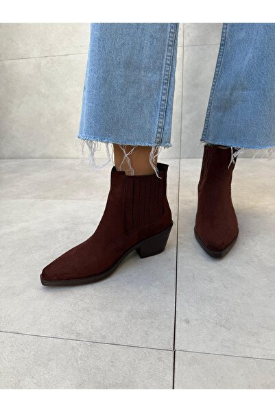 Elvinin Tarzı Sosa Acı Kahve Süet Esnek Lastik Detaylı Kısa Kadın Bot