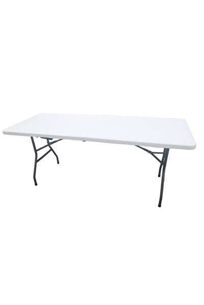buz Folding table for camping, garden or terrace, fishing, 180 cm, portable, white/grey