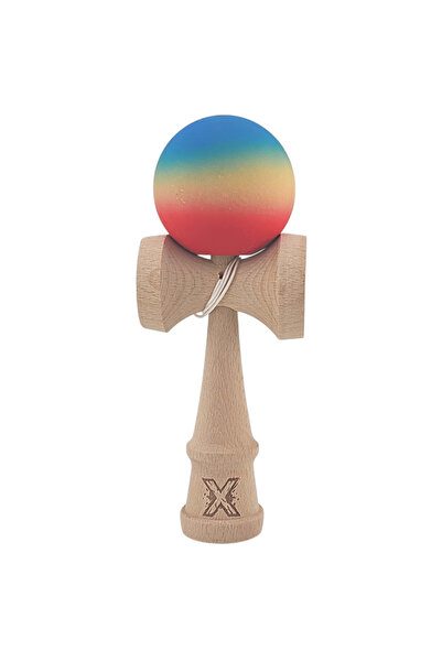 Kendama X din Lemn, Rubber Grip, 18 cm, Rosu/Albastru/Galben