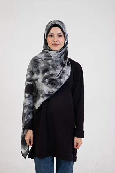 Sible Collection Gül Desenli "Rosa" İpeksi Soft Şal Siyah