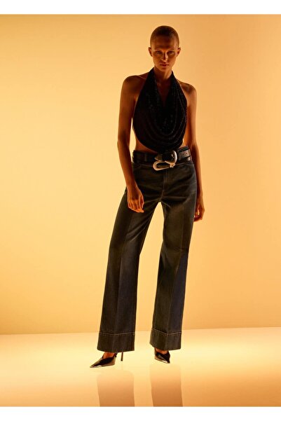 MANGO Woman Alt kısmı dikişli düz kesim jean pantolon