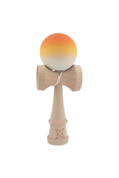 Toyska Kendama X din Lemn, Rubber Grip, 18 cm, Portocaliu/Galben/Alb