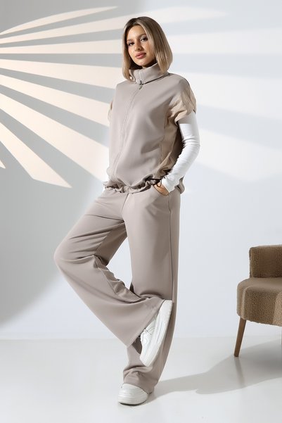 lubiti Modal Tracksuit Set with Parachute Trim on the Sides, Vest and Pants