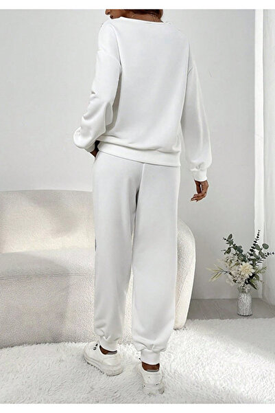 Little Visqon Kadın Uzun Kollu V Yakalı Pulpayetli Viskon İki İplik Bluz ve Pantolon