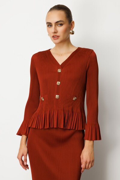 Ekol Süs Düğmeli Piliseli Kadın Bluz 3913