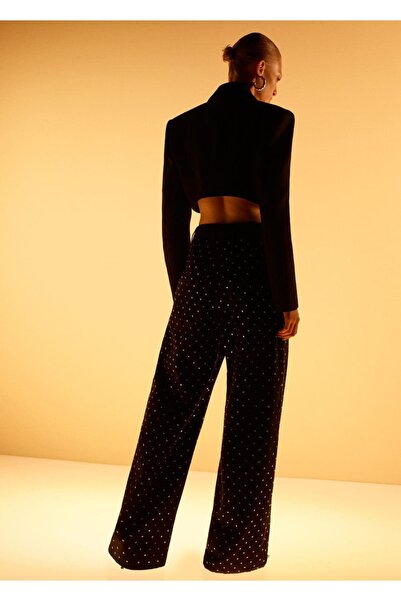 MANGO Woman Strass taşlı wide leg jean pantolon