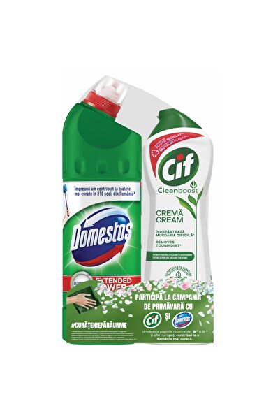 Domestos Cleaning Package Pine Anti-limescale Bleach Disinfectant, 750 ml + Cif Cream Original, 500ml