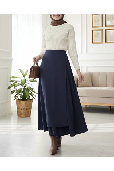 Modamorfo Cross-Front Double Layer Scuba Skirt - Navy