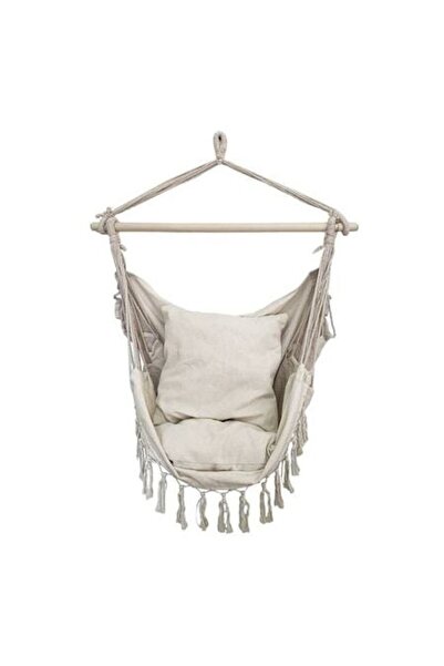 ANTBRO ® Balansoar suspendat bej macramé cu 2 perne 100x130x110cm