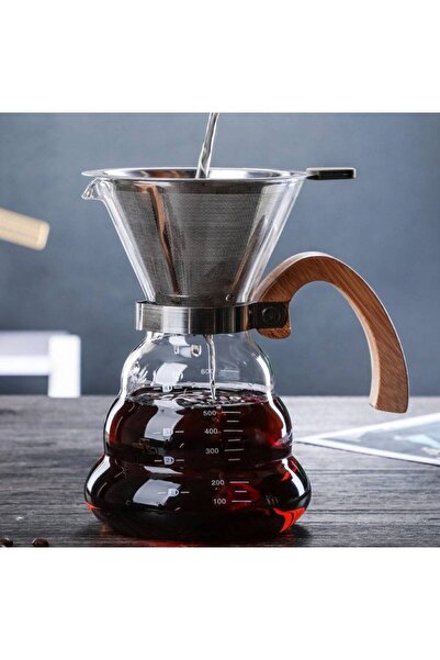 LUXURY Chemex Wood Finish Drip Coffee Pot with 600ml Stainless Steel Filter