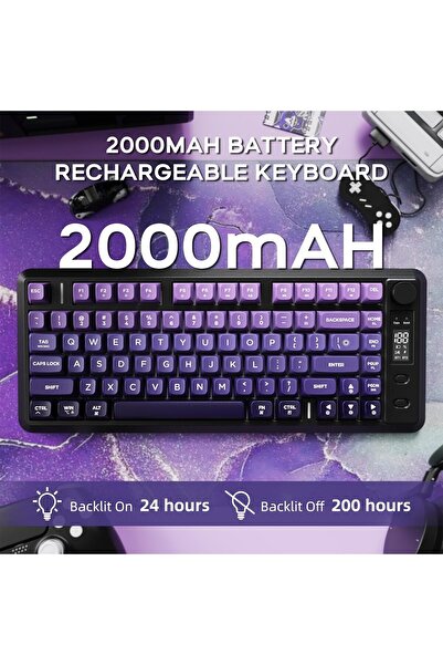 ATAsoft ELEKTRONİK Since 2021 Freewolf M75 Kablosuz BT1+BT2+2.4Ghz Oled TFT Ekranlı Rainbow Aydınlatmalı Gaming Oyuncu Klavye