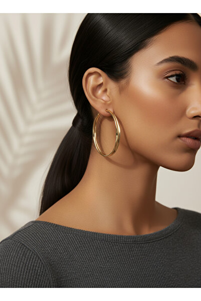 İris Jewelrys Çelik Rubi Gold Yuvarlak Küpe