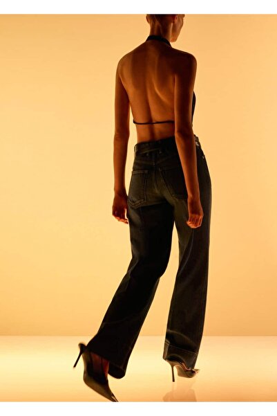 MANGO Woman Alt kısmı dikişli düz kesim jean pantolon