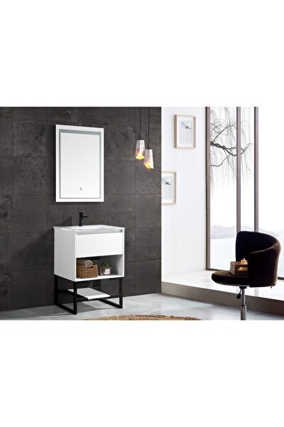 Trendy's Σετ επίπλων μπάνιου Trendy's με κεραμικό νιπτήρα και καθρέφτη - ματ λευκό, 600x460x820 mm