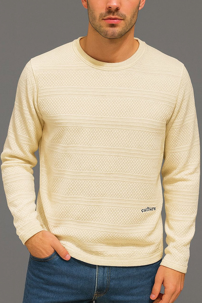ARL Filled Knitting Patterned Thin Knitwear Cream Sweater