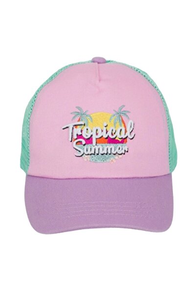 OEM Șapcă pentru copii cu imprimeu tropical de palmier - roz/liliac/verde plasă