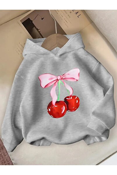 oneagılyazı Зимна суитшърт с качулка, детска с принт на панделки и череши