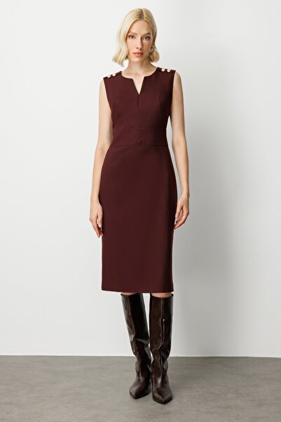 Ekol Süs Düğme Detaylı Kolsuz Kadın Elbise 4015