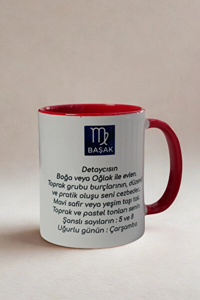 Ahinur Mutfak Virgo Zodiac Mug Cup |   Porcelain Mug Special for Zodiac Signs |   Red Inner Color Gift Mug |   Astrological t