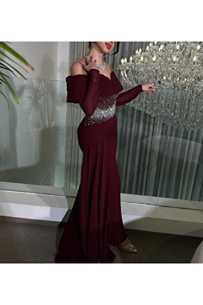 Heidi Jourieh maroon embroidered waist dress