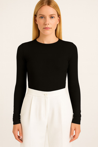 RABTEKS Soft Touch Women's Black Round Neck Flexible Casual Blouse