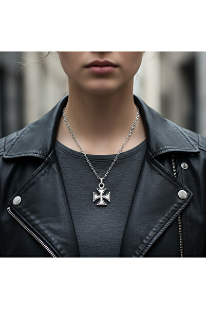 Alooya Antik Haç Gümüş Kaplama Düz Zincir Kolye