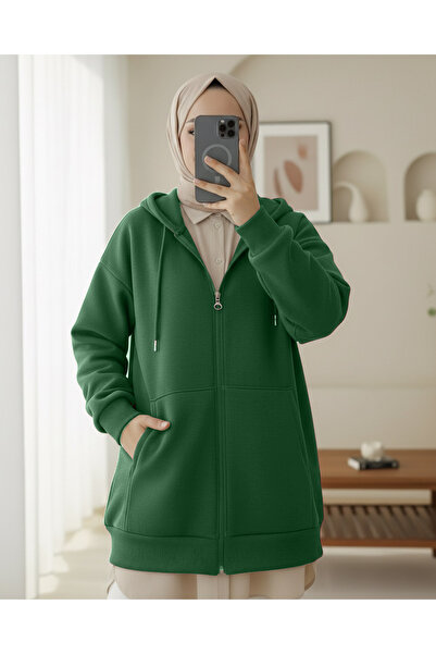 Modamorfo سترة مبطن بالصوف بقلنسوة وجيوب وسحاب - زمرد