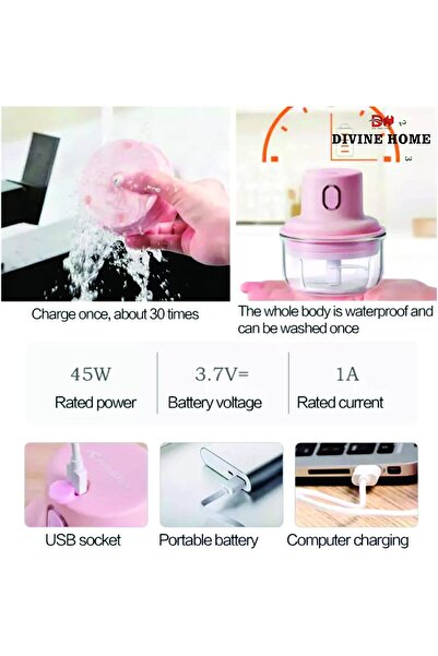 Generic DIVINE HOME Electric Vegetable Chopper | USB Mini Garlic & Vegetable Crusher - MULTICOLOR