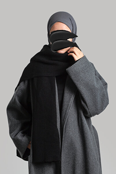 Emare Eșarfă cu tricot simplu - Negru