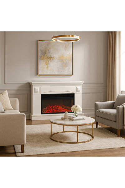 DLC Audra 1800W Elektrikli Şömine Beyaz – Gerçekçi Alev Efekti, Uzaktan Kumandalı, Dekoratif Isıtıcı