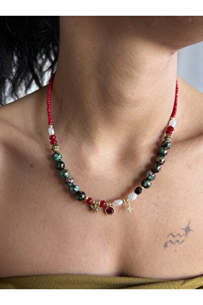 dela otantik Handmade Beaded Authentic Women's Necklace – Star Detailed Ethnic Bohemian Bijouterie Jewelry - Boho Necklace