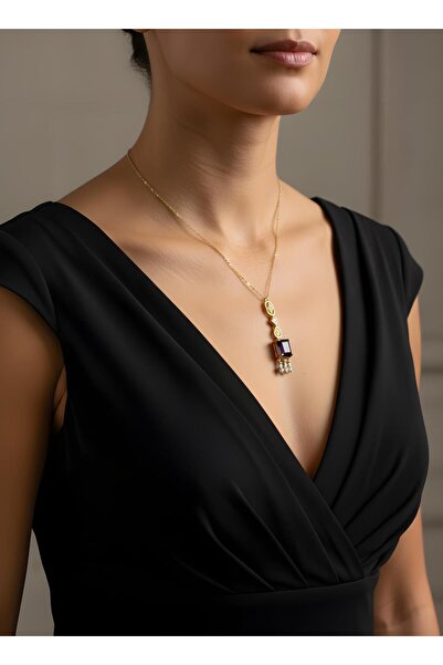 Store One Hundred Percent Steel Chain with Zircon Stone Purple Necklace