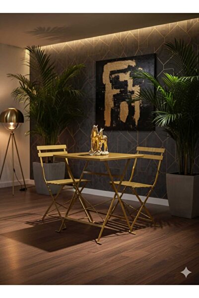 ZEYTUNHOME Demir Gold Balkon Masa Sandalye Takımı – Katlanabilir, Şık ve Daya...