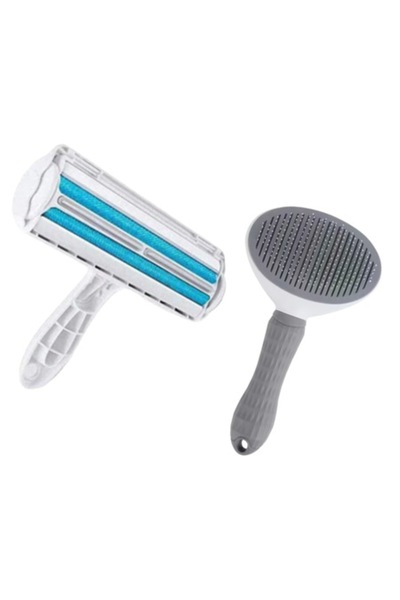 NEO Set de perii de îngrijire Pet-Pet® cu buton de curățare automată (gri și ...