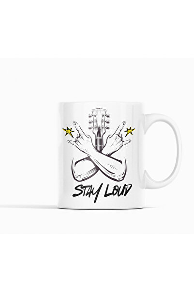 Nino Store Rock Themed Stay Loud, Born to Rock, Guitar and Hand Sign B Printed Gift Mug Cup