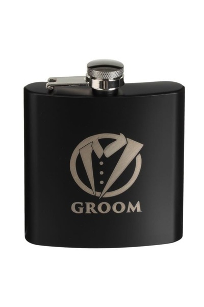 ANTBRO Black Matte Stainless Steel Pocket Flask "Groom" 150 ml