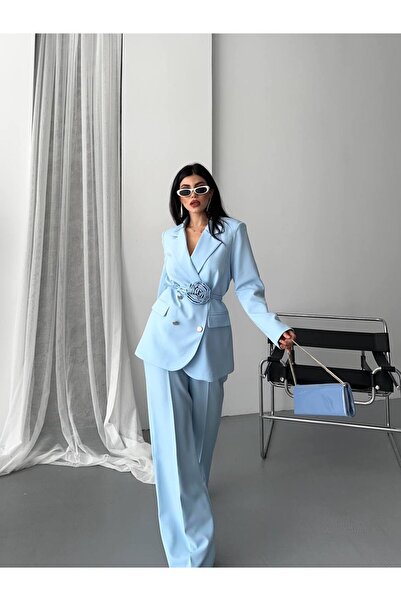 SUXİRCNHTMTS Жіночий костюм з подвійною тканиною, срібними ґудзиками та деталями у вигляді троянд