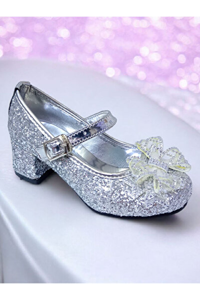 PATİK BEBE KIZ ÇOCUK MİNİK TOPUKLU GÜMÜŞ RENK SÜSLÜ FİYONKLU ŞIK TOPUKLU AYAKKABI