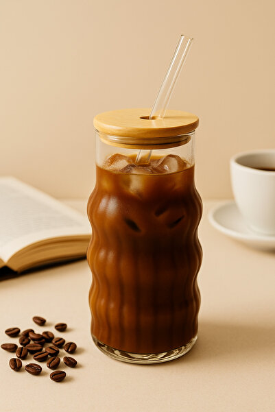 Mirilliahome Glass Cup with Bamboo Lid and Straw |   500 ml Stylish and Eco-Friendly Design