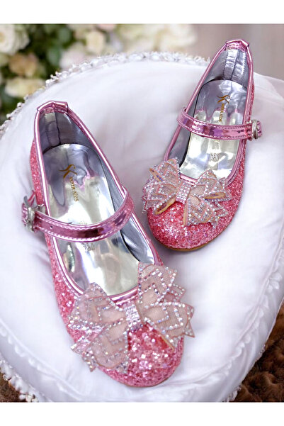 PATİK BEBE Girl's Mini-Heel Pink Color Fancy Bow Stylish Heel Shoes